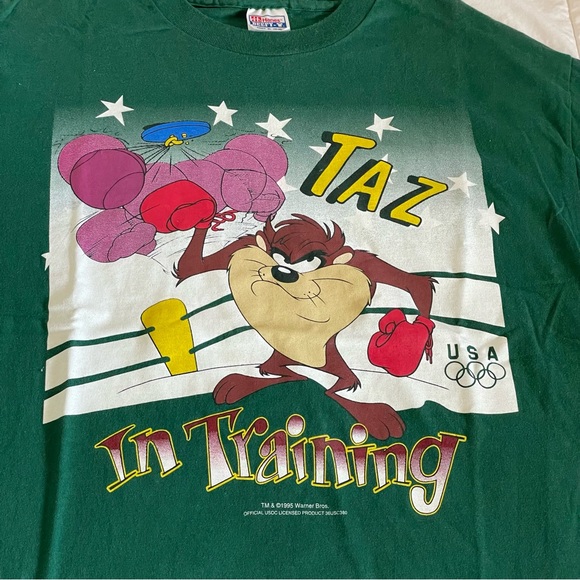 Vintage Taz Shirt XL 90s Looney Tunes Basketball Space Jam Movie Y2k Tee - Picture 4 of 9